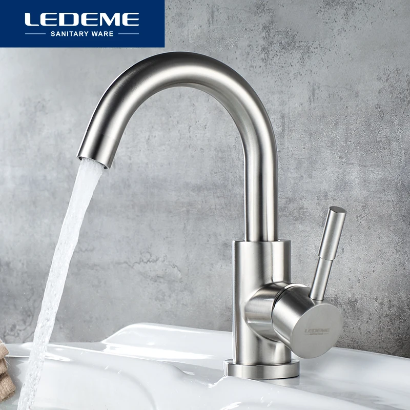 Preise LEDEME Becken Armaturen Edelstahl Bad Wasserhahn Drehen Einzigen Handgriff Heißes und Kaltes Wasser Waschbecken Mischbatterien Kran L1098 3