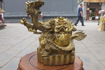 

9.5"China Pure Brass Dragon Cornucopia wealth Money Lucky feng shui statue