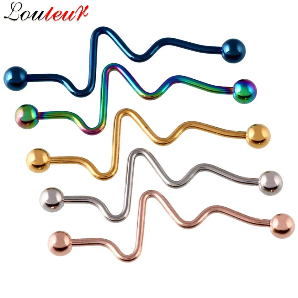 Louleur 6pcs Industrial Steel Ball Barbell Ear Helix Piercing Body Jewelry Fashion Ear Plugs
