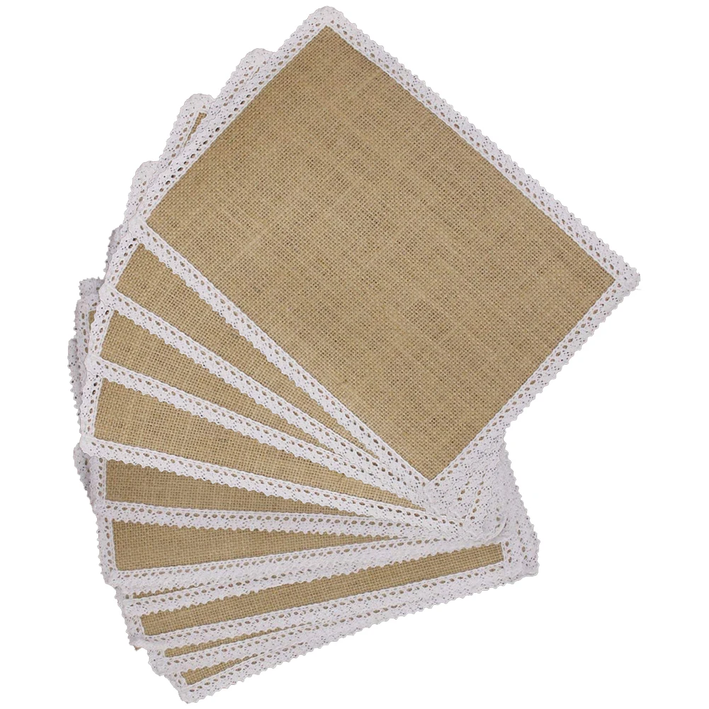 10pcs Hessian Burlap Table Mats Lace Placemats Sets Nature Jute
