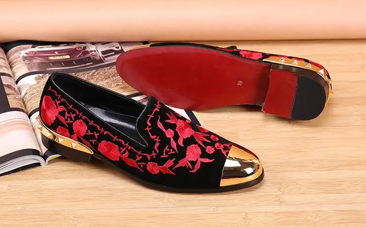 

New Fashion Gold Top and Handmade printing Gentleman red Bottom Luxury Men Shoes party and wedding Loafers Men's dress Flats