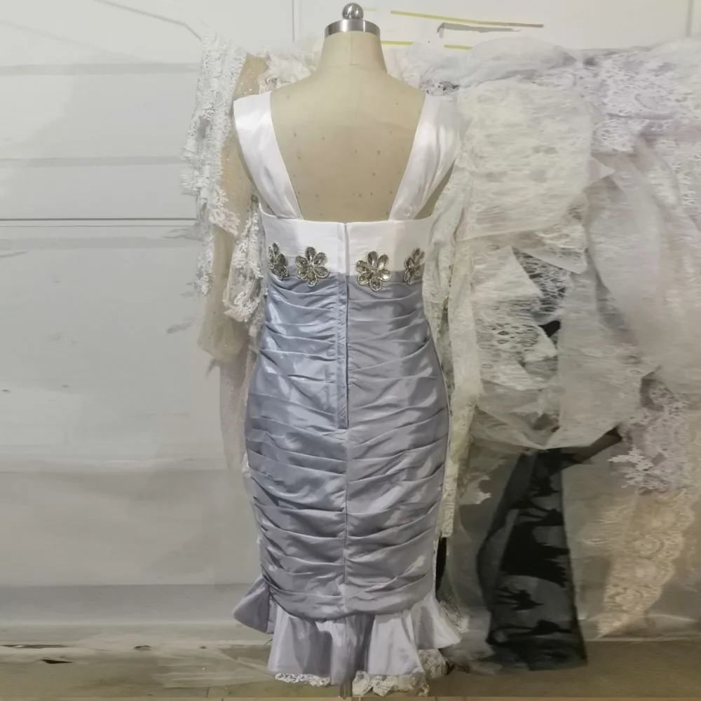 На заказ, Vestido De Madrinha, свободное болеро, серебряное, с бисером, длиной до колена, платье для матери невесты, Vestido Mae Da Noiva