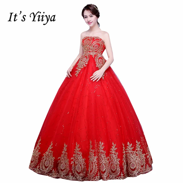 New 2017 Plus Size Red With Gold Lace Strapless Pregnancy Wedding New 2017 Plus Size Red With Gold Lace Strapless Pregnancy Wedding Dresses Bride Frock Custom