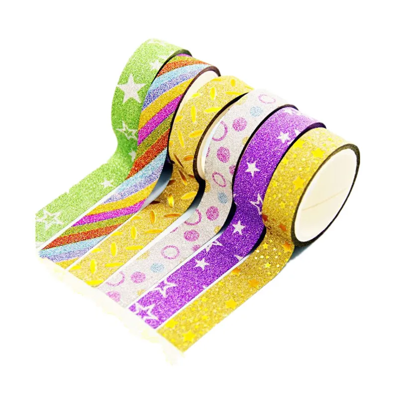 10pcs Diy Color Masking Adhesive Tape Glitter Washi Tape Stationery Scrapbooking Decorative