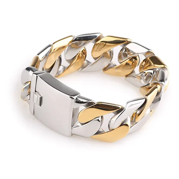 Klbs012 дизайн Двухцветный золотой цвет хирургические Titanium стали ювелирные изделия классический тяжелый Большой мужской браслет