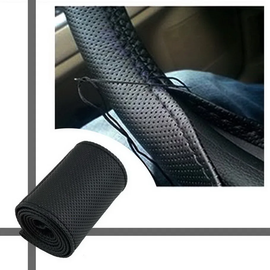 

New Universal DIY Car Steering Wheel Cover With Needles Thread Artificial leather Sew Microfiber for entire single connector
