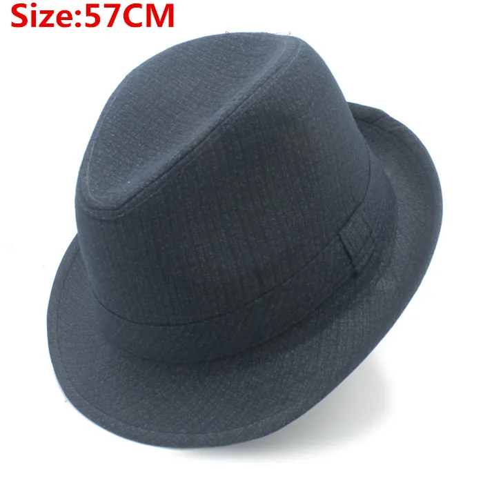 Большой размер 57, 58, 59, 60 см, Классическая мужская хлопковая шляпа, шляпа от солнца для джентльмена, папы, пляжа, Хомбург, фетровая шляпа в стиле джаз, шляпа, подарок для отца - Цвет: Dark Blue 57CM