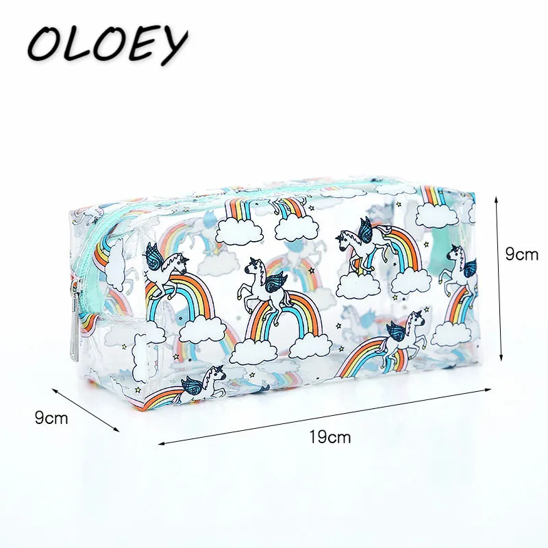 النساء شفافة التجميل حقيبة واضح PVC يونيكورن المكياج حقيبة الثلاثية الأبعاد سستة سفر أدوات الزينة غسل مربع!