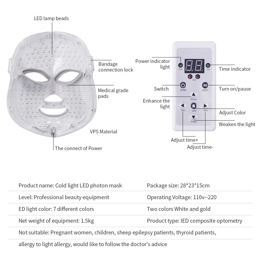 Cuidados com a Pele Foreverlily Beleza Fóton Máscara Facial Terapia 7 Cores Luz Rejuvenescimento Rugas Acne Remoção Rosto Spa Led 20 rejuvenescimento rugas acne remoção rosto beleza spa