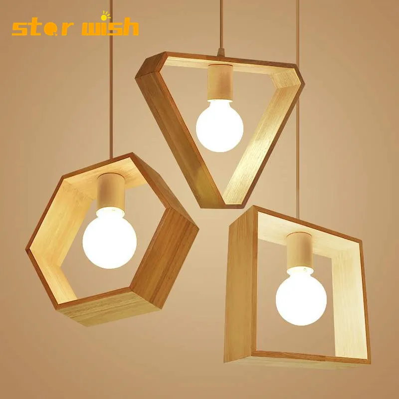 Najtaniej Star wish skandynawskie geometryczne drewniane oprawka do lampy wiszącej design z litego drewna kuchnia jadalnia kreatywne oświetlenie wiszące