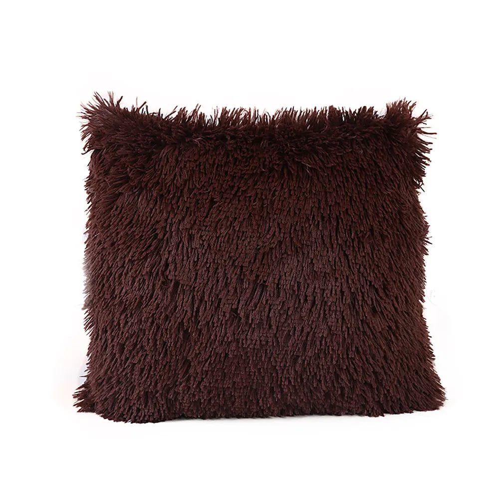 

NEW Brown Pillow Solid Soft Plush Faux Fur Sofa Waist Throw Cushion Cover Cushion Cover For Sofa Car Chair Hotel Home N0823