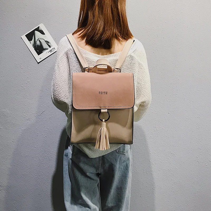 2pcsset Fashion Tassel women Backpack Leather Female Backpack School Shoulder Bag Vintage Travel bags for women 2018 Mochila (6)