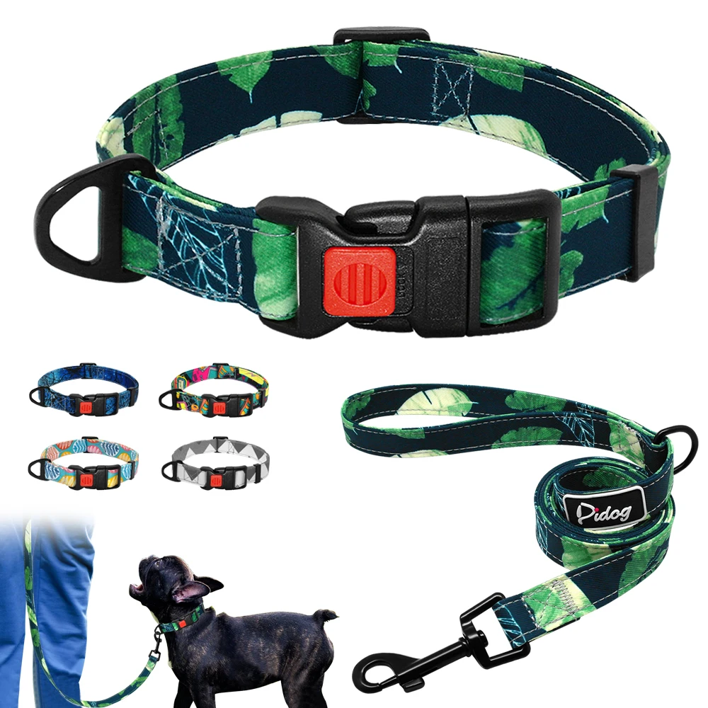 

Printed Dog Collar and Leash Set Safety Dogs Collars Nylon Pet Collar Puppy Dog Walking Leash For Small Medium Dogs Pitbull