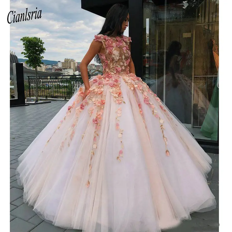 Бальное платье принцессы с цветочным рисунком пышные платья милое 16 платье 15 лет платья для выпускного вечера кружевные аппликация с буфами