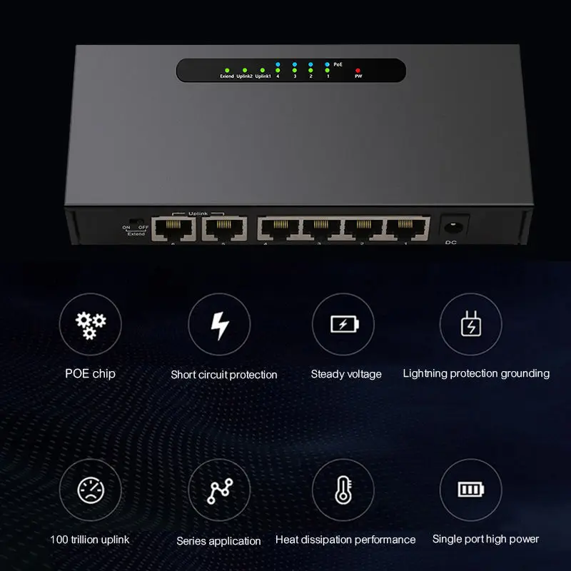 Diewu 6 Порты и разъёмы Poe коммутатор Gigabit Ethernet сетевой коммутатор Gigabit 10/100/1000 Мбит сетевой концентратор 4 Порты и разъёмы Poe Мощность выключатель инъектор для Ip Камера(ЕС Plu