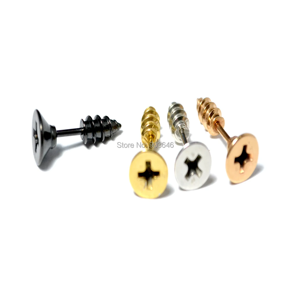 50pcs 4  Colors Fashion Unisex Stainless Steel Screw Ear Stud Earrings Fake Ear Taper PUNK Style image_1