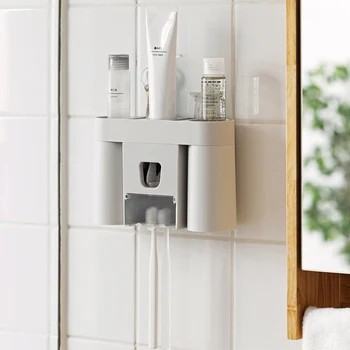 

Tooth Brush Holder Automatic Squeeze Toothpaste Dispenser Holder Punch-Free Toothbrush Wall Mount Rack Bathroom Accessories Set