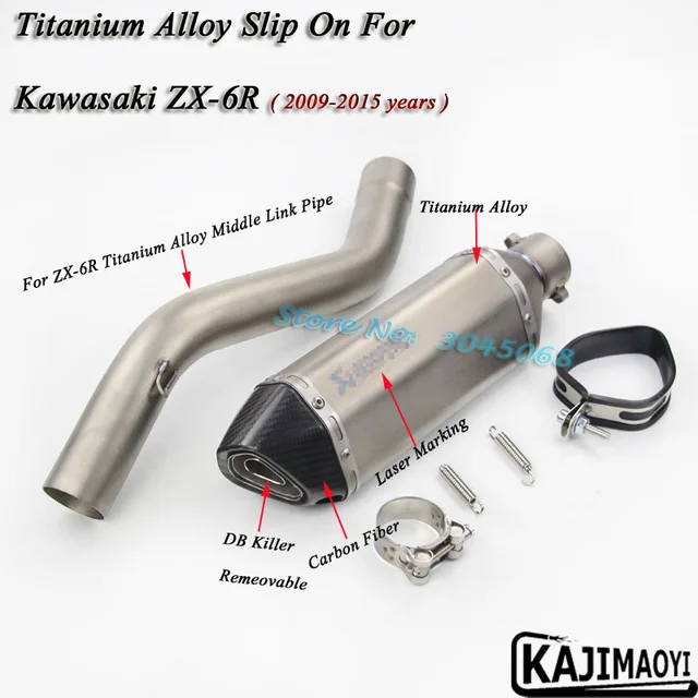 ZX6R Motorcycle Titanium Alloy Full System Exhaust Carbon Muffler Middle Link Pipe Wtih DB
