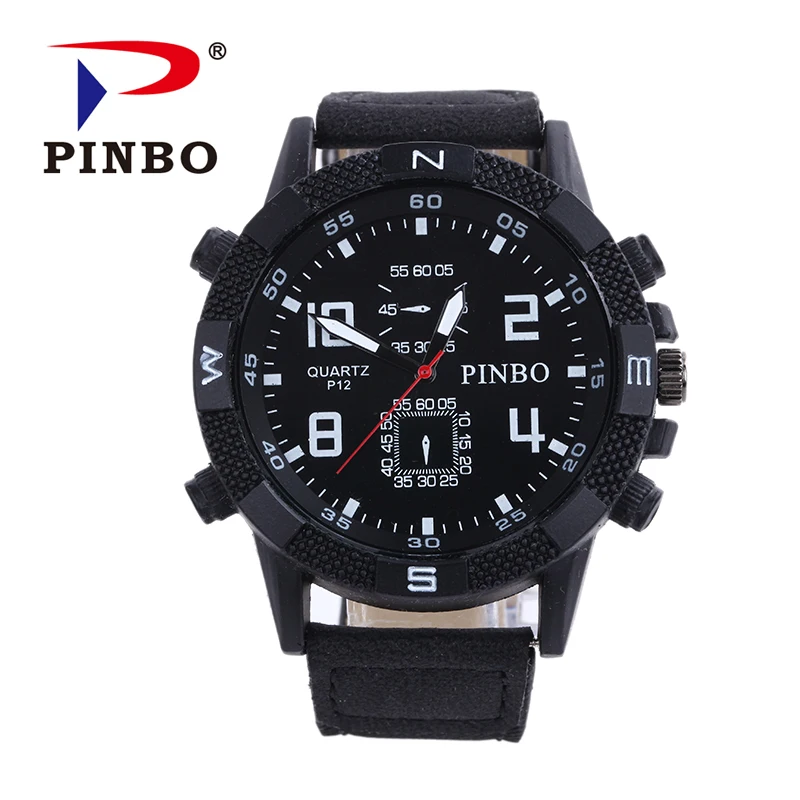 Reloj Hombre новый бренд pin Бо моды Для мужчин Спортивные часы Для Мужчин Кварцевые час Дата часы человек кожаный ремешок Военная Униформа армии