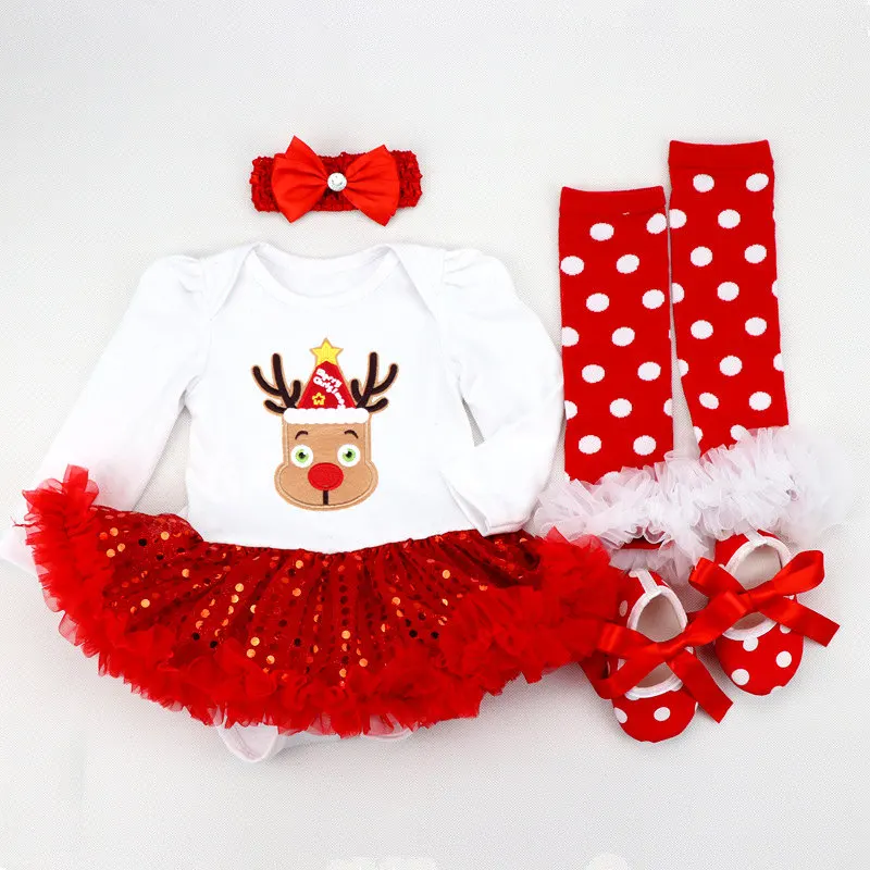 Комплекты для новорожденных; 4 шт./компл.; Рождественская одежда для маленьких девочек; детский праздничный костюм с оленем; рождественские подарки; комплект одежды для маленьких девочек - Цвет: Тёмно-синий