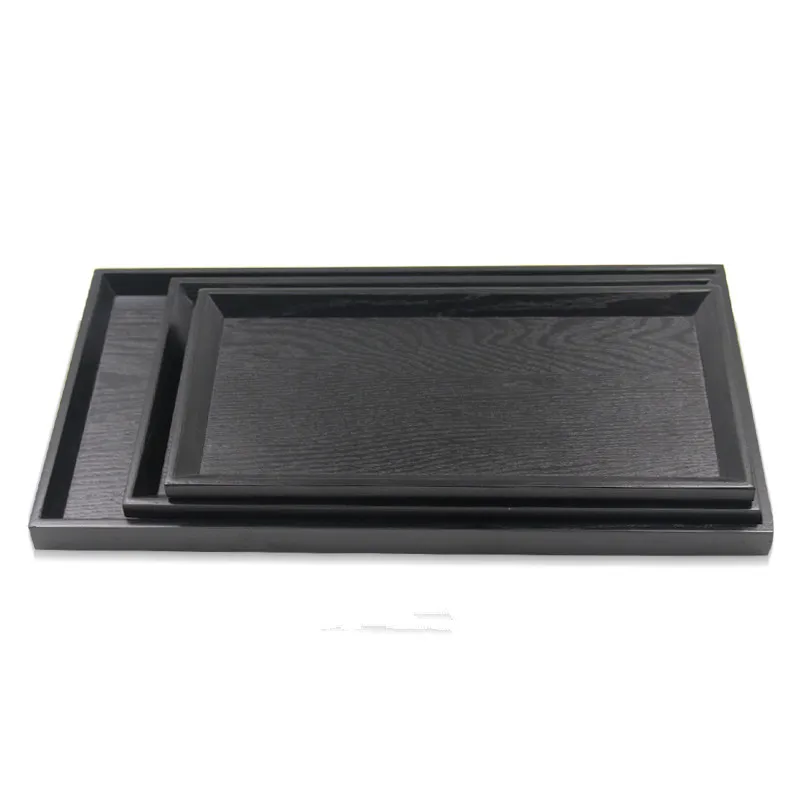 Японский стиль, твердый деревянный поднос, черная прямоугольная тарелка для дома/гостиничный сервировочный поднос, поднос для хранения, деревянная посуда на заказ