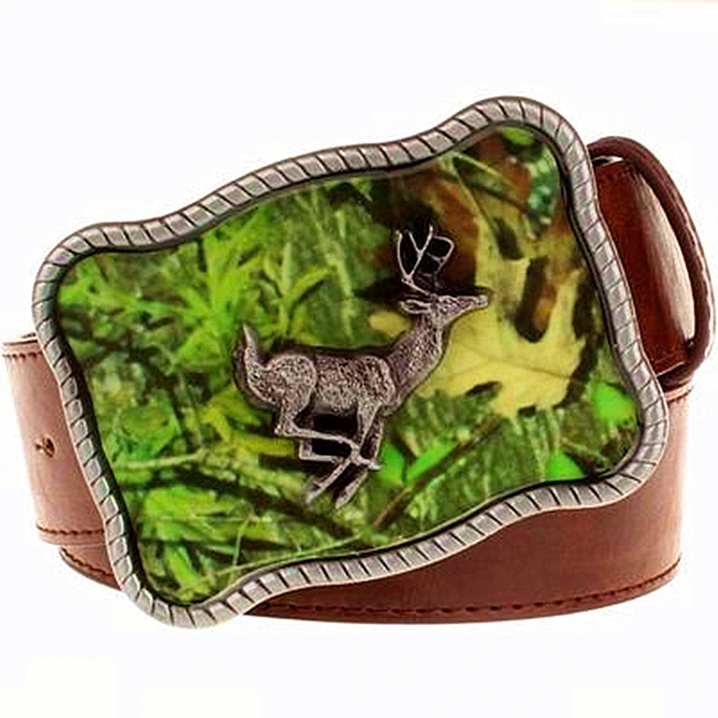 

Personality mens belt fashion Animals element Deer belt Retro elk pattern belt moose rectangle buckle Punk leather Strap women