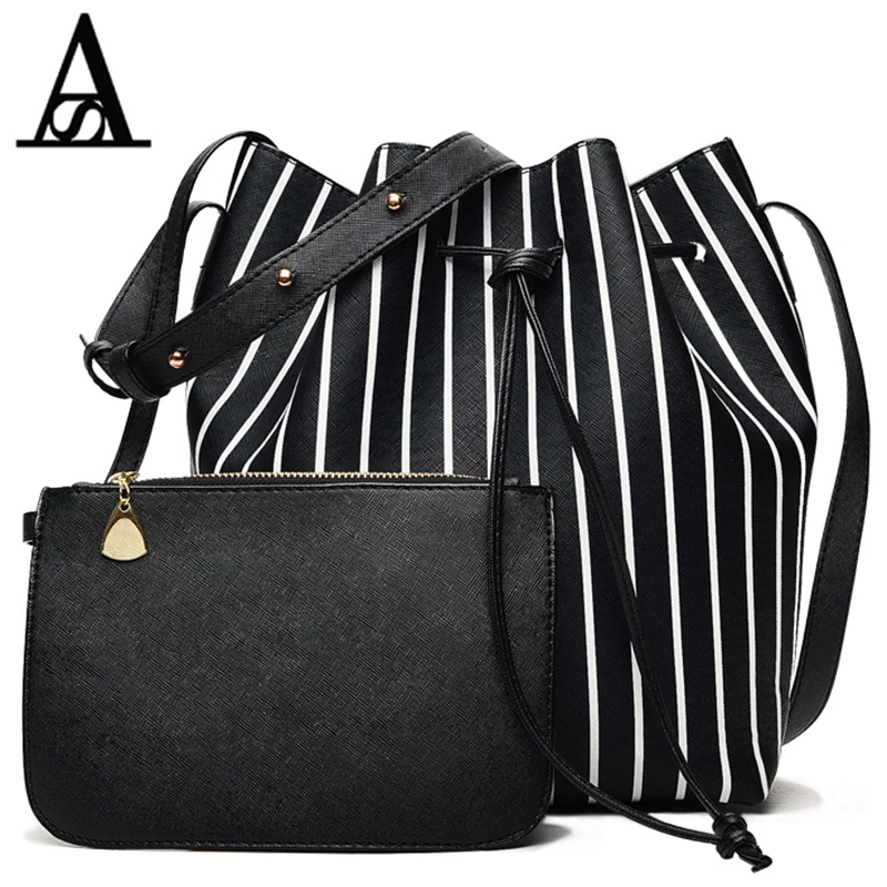 

AITESEN New Fashion Simple Personality Striped Bucket Bag Shoulder Michael Large Capacity Handbag Women Sac A Main Femme Sacoche
