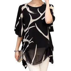 2018 большой size4xl5xl блузка Для женщин с коротким рукавом Для женщин шифоновая блуза Большие размеры кимоно рубашка Для женщин Blousees l-116