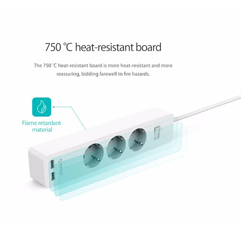 ORICO 3/5 AC+2 USB Power Strip Electronic Socket Home Office Surge Protector EU Plug Extension Smart Socket Wall Mounted Charger