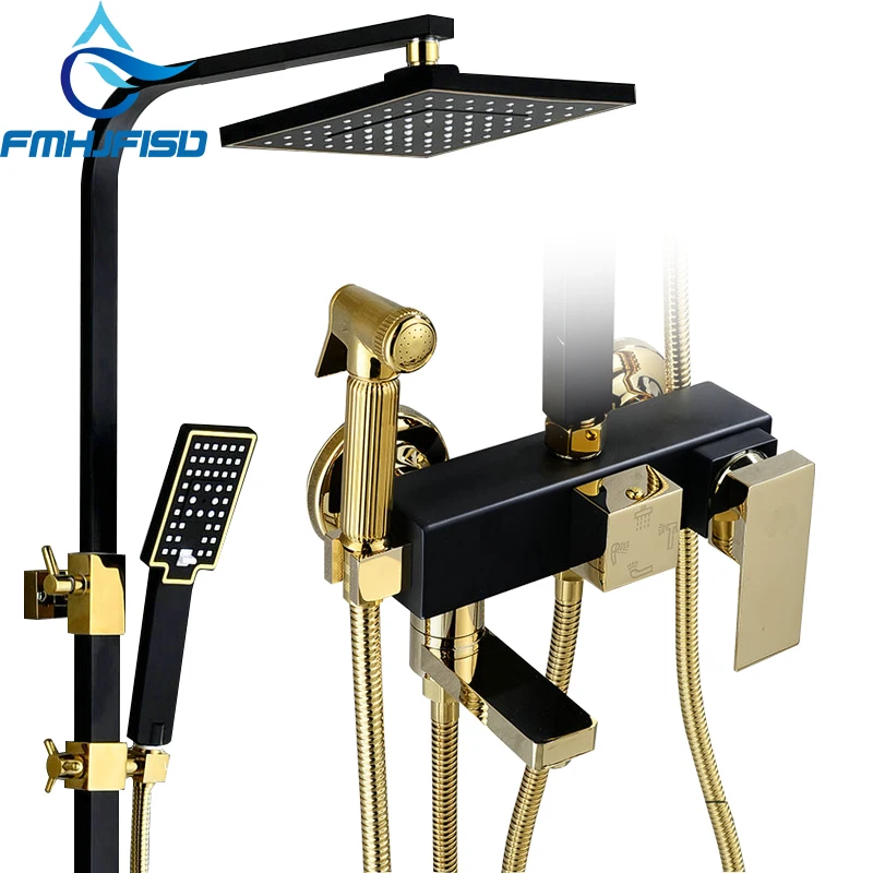 Luxury Gold Finish Brass Shower Faucet Shower Head with Gun Sprayer