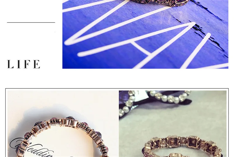 CC винтажные браслеты для женщин, фиолетовые Роскошные ювелирные изделия с кристаллами, эластичные вечерние браслеты, аксессуары, Прямая поставка, B041