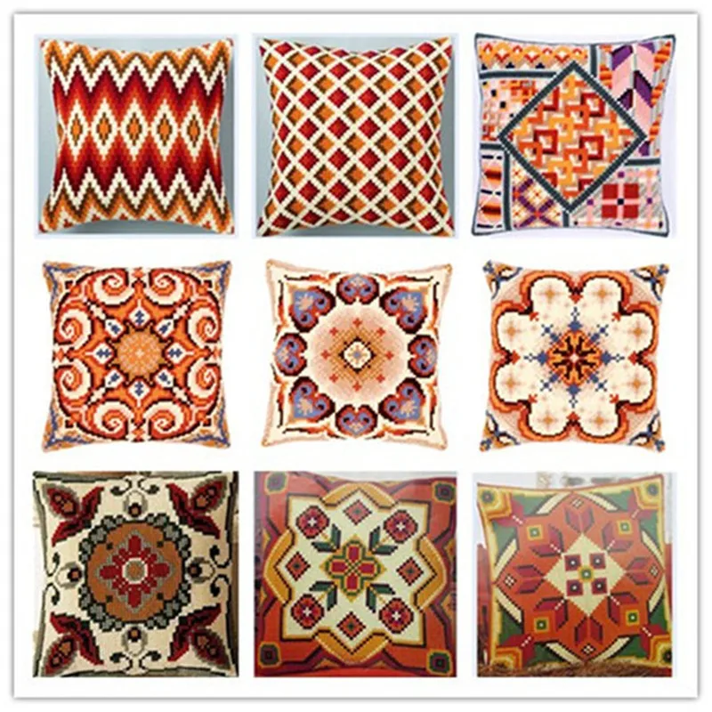 

Cross Stitch Pillow Mat DIY Craft Stripe Latch Hook Kit 42CM by 42CM Needlework Crocheting Cushion Embroidery