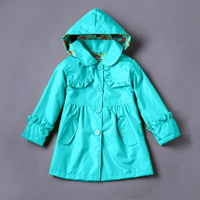 KEAIYOUHUO/ г. Осенняя куртка для маленьких девочек, плащ для девочек плащ для маленьких девочек Детская ветровка с капюшоном, детская одежда - Цвет: Небесно-голубой
