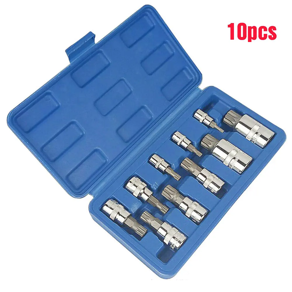 Multifunction 10pcs Chrome Steel Grip Socket Wrench Spline Bit Screwdriver Set With Handle Reversible Tool 1/2 3/8  1/4 inch