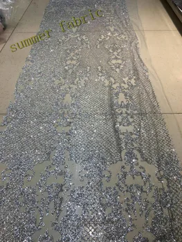 

5 yards shinning glitter sequins French lace fabric African tulle glitter lace for bridal dress