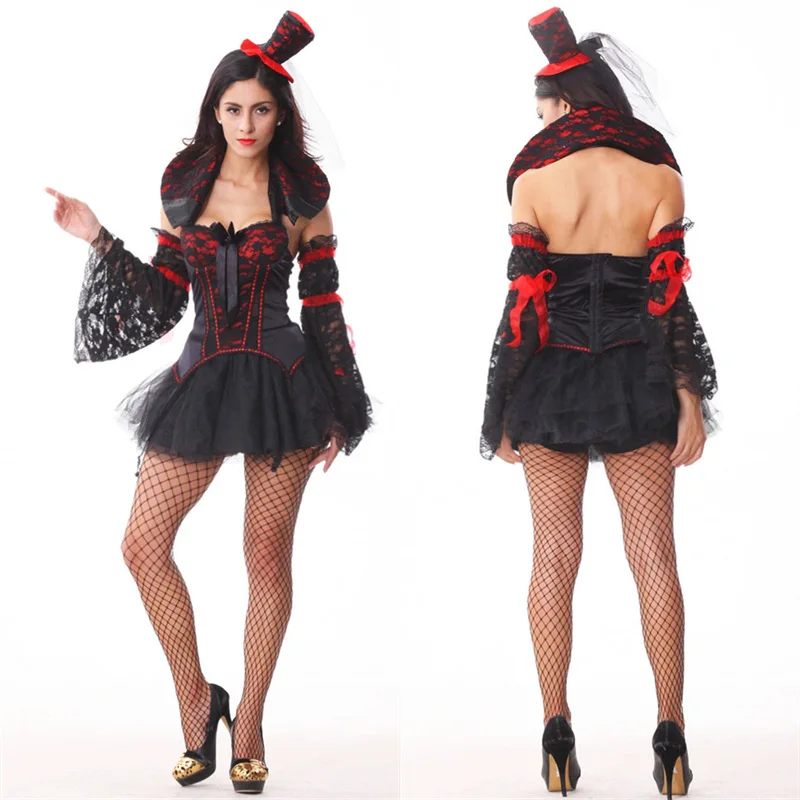 Женский сексуальный вампир Злой Зомби Cosply Костюмы с открытой спиной Мини платье для женщин 4 шт униформа набор костюмы на Хэллоуин