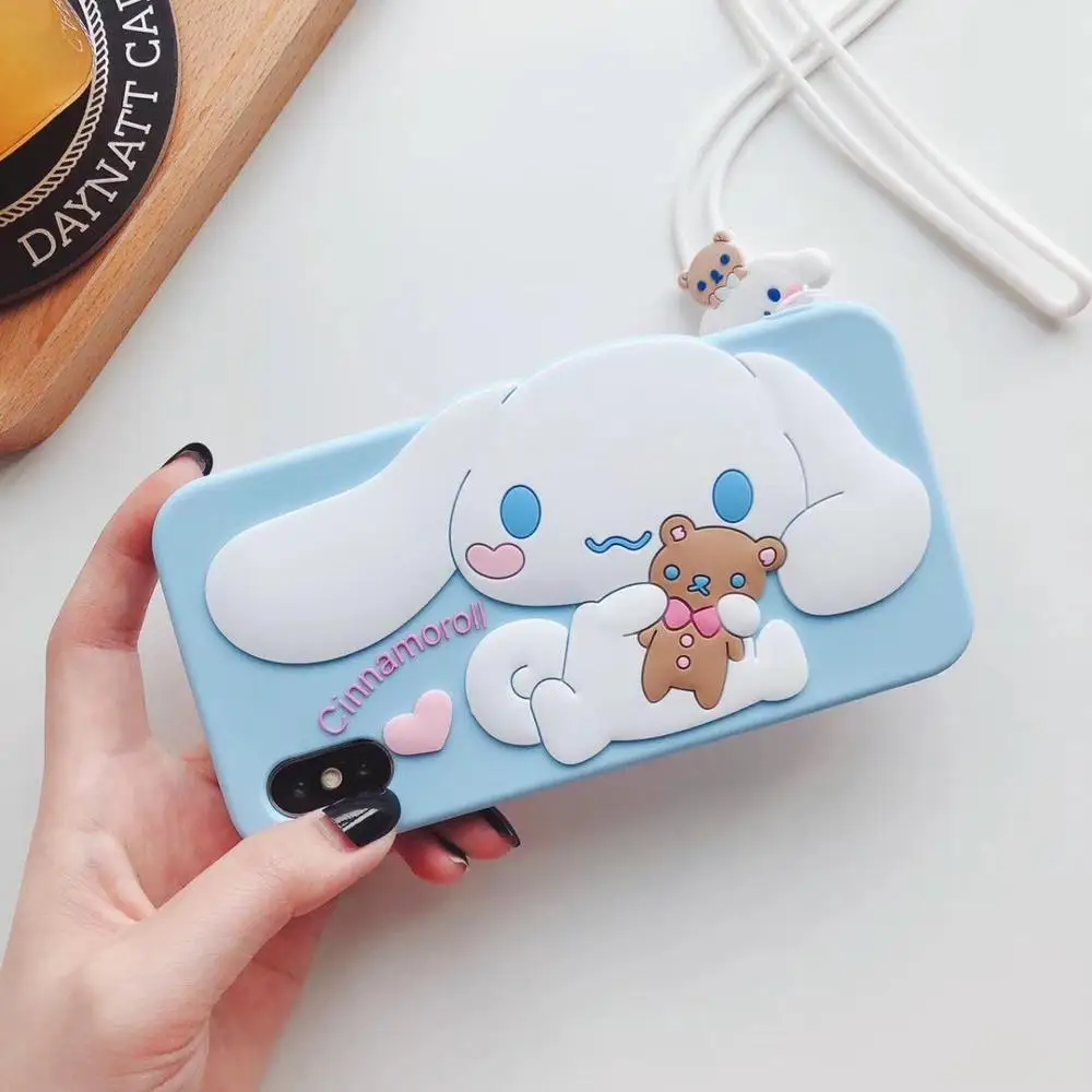 Sanrio 3D милый My Melody мультфильм с ремешком чехол для телефона IPhone Xs Max X Xr 8 7 6 S Plus Soft oroll Мягкий силиконовый чехол - Цвет: Cinnamon with Strap