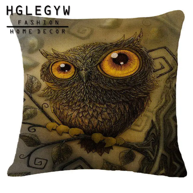 HGLEGYW 18'' Owl Pillow Case Throw Pillowcase Cotton Linen Printed Pillow Covers For Office Home
