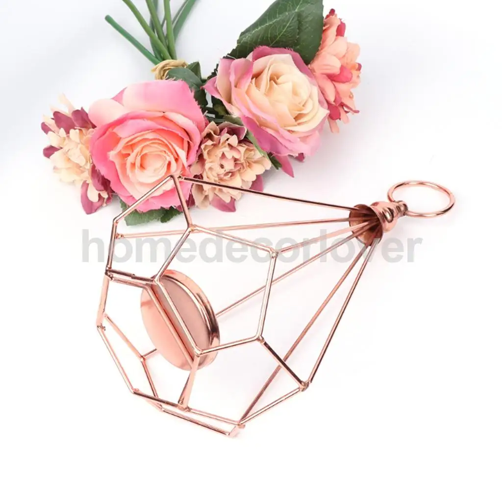 Geometric Diamond Shaped Alloy Framed Tea Light Candle Holder Candlestick for Cafe Bar Hanging Decor Photo Props