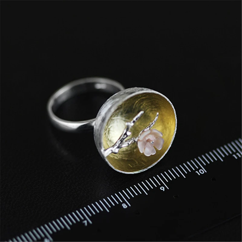 Lotus Fun Shell Plum Blossom Flower 925 Rings Real Silver Adjustable 925 Sterling Silver Rings for Women Simple Fine Jewelry