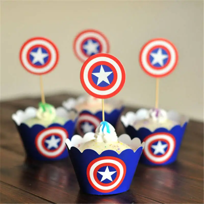 24 Pcs The Avengers Captain America Parti Papier Emballages De Gateau Toppers Pour Enfants Fete D Anniversaire Decoration Gateau Tasses Aliexpress