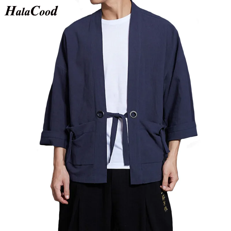 

2018 Fashion New Chinese Style Shirts Men's Linen Solid Robes Tang Suit Coat Loose Wind Breeze Cardigan Kimono Spring Summer Fat