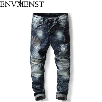 

Envmenst Men Jeans Ripped Slim Fit Hole Mens Jeans Casual Side Stripe Design Denim Pants Men Trousers 2018 New Brand