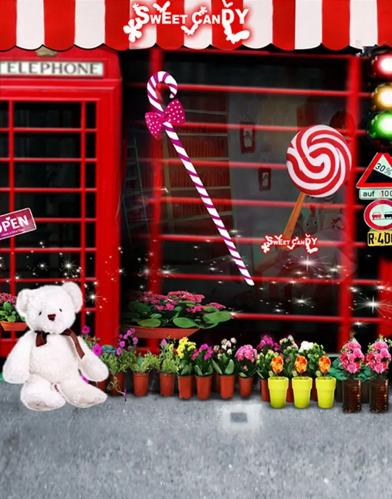 

5x7ft Cute Bear Flowers Photography Backdrops Photo Props Studio Background