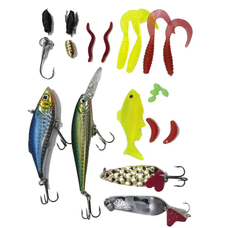 

22 Pcs/set Simulated Fish Worm Spinning Hooks Fishing Bait Sequins Equipment Bag Freshwater Fishes Fake Bionic Baits