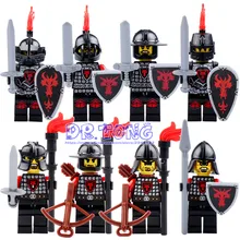 DR TONG Red Dragon Knight Medieval Castle Light Armor Knight with Weapons Figures Building Blocks Mini
