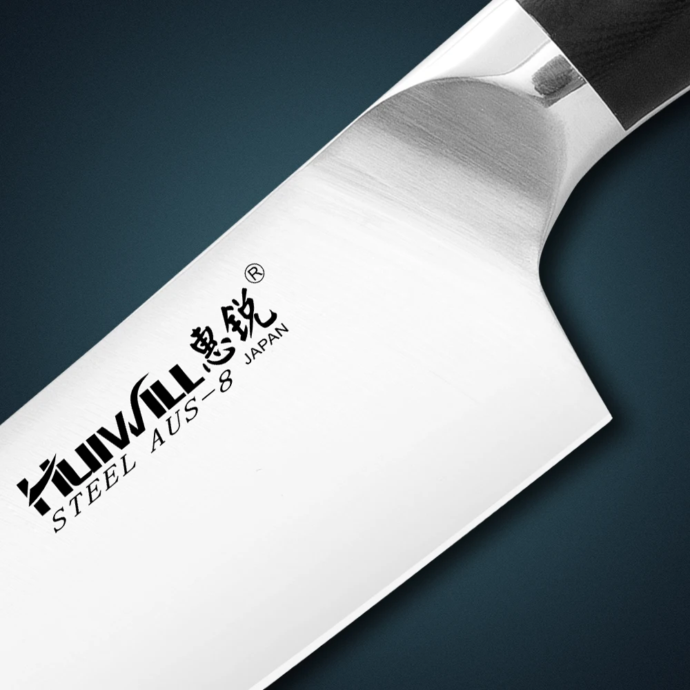 Huiwill супер качество " японский AUS-8 кухонный нож из нержавеющей стали Santoku/японский нож шеф-повара с двойной кованой ручкой G10