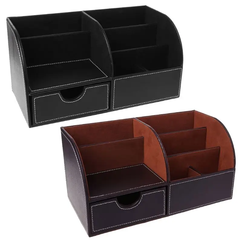 

7 Storage Compartments Multifunctional Leather Office Desktop Organizer Business Card Pen Pencil Mobile Phone Holder Storage Sta