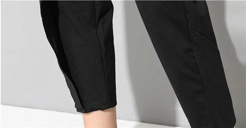 Весна-Осень, черные штаны-шаровары с эластичным поясом и пуговицами в стиле пэчворк, женские свободные повседневные брюки с карманами, одежда modis, уличная одежда