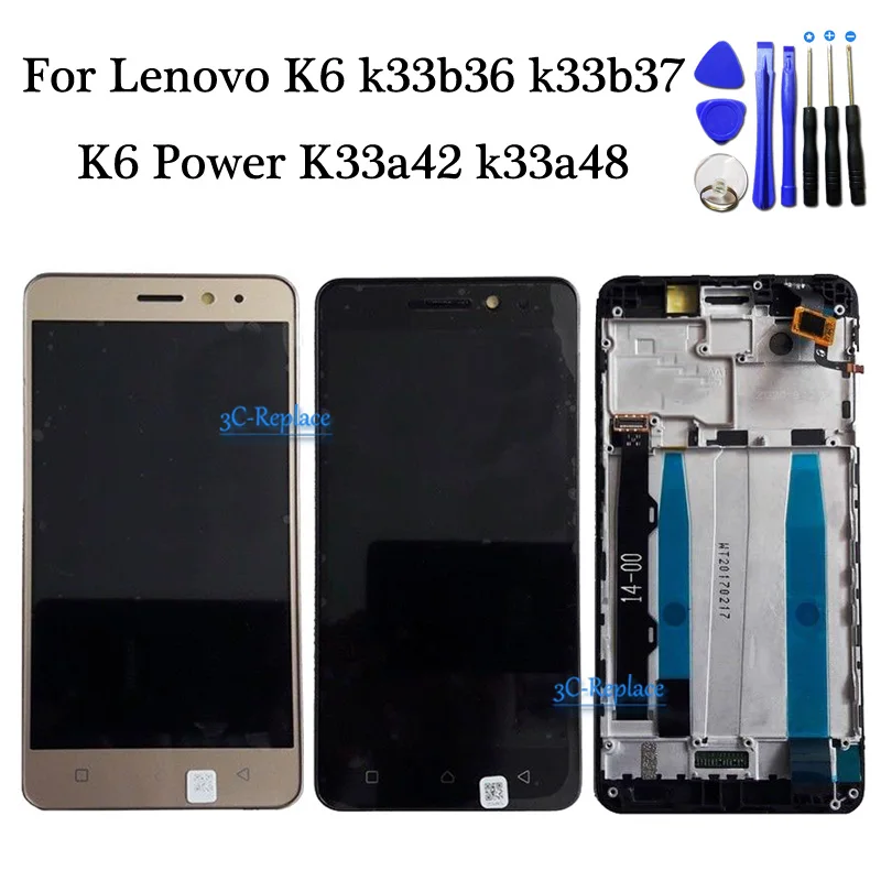 

For Lenovo K6 k33b36 k33b37 Touch Screen Digitizer Glass LCD Display Assembly With Frame Tools For Lenovo K6 Power K33a42 k33a48